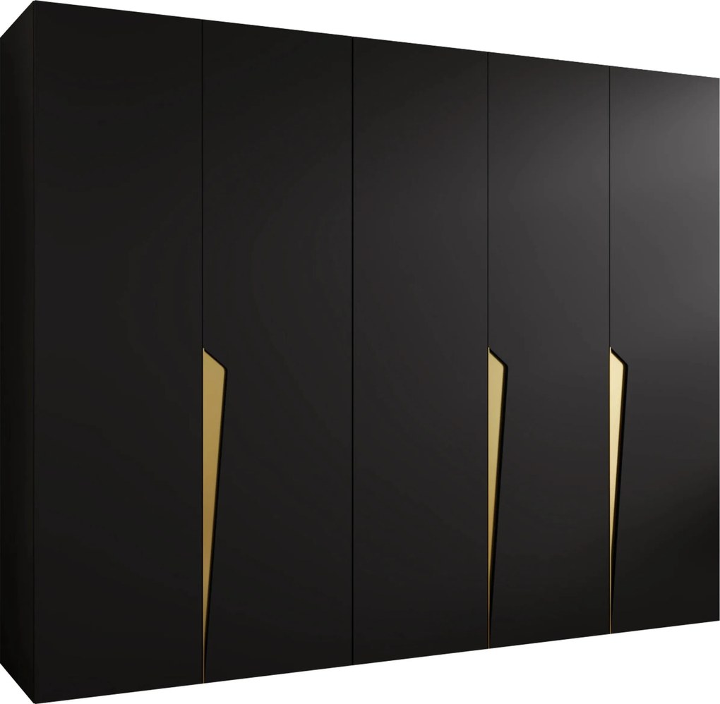 Kledingkast Hartford 606, Zwart, Gouden, 202x250x52cm, 173 kg, Kledingkast deuren: Met scharnieren