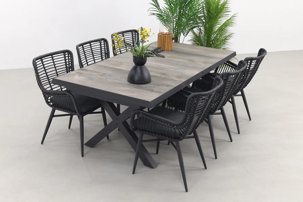 Jasmine Black/Ottowa 6-persoons dining tuinset 205-265x100 cm. - Houtlook