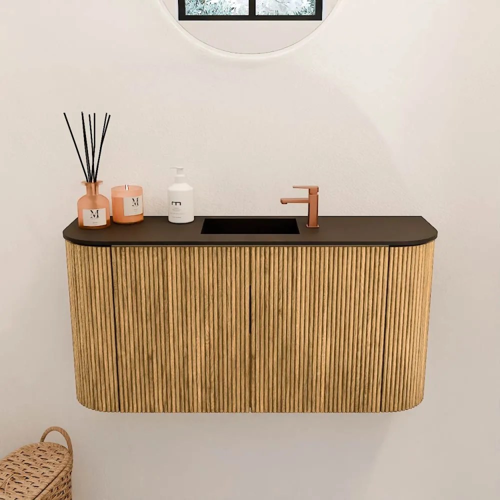 Mondiaz Joya 85cm toiletmeubel ronding links/rechts oak met wastafel faye midden 1 kraangat urban