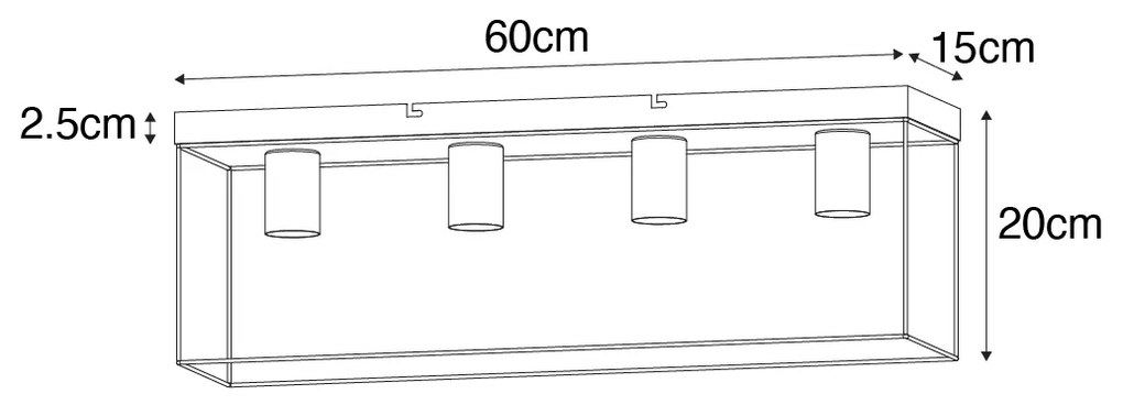 Minimalistische plafondlamp zwart met goud 4-lichts - Kodi