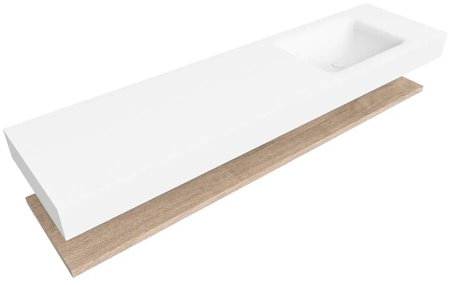 Zaro Alan badmeubel 180cm met planchet washed oak en vrijhangende wastafel cloud rechts 1 kraangat talc