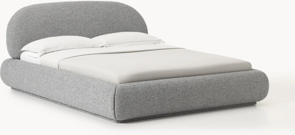 Bouclé gestoffeerd bed Alba met opbergruimte