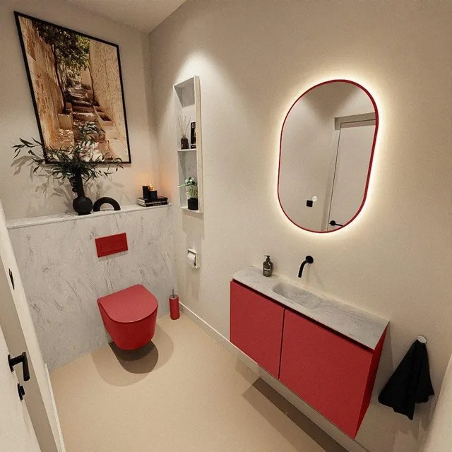 MONDIAZ TURE-DLUX 80cm toiletmeubel Fire. EDEN wastafel Opalo positie midden. Zonder kraangat. TUREDX80FIRM0OPA