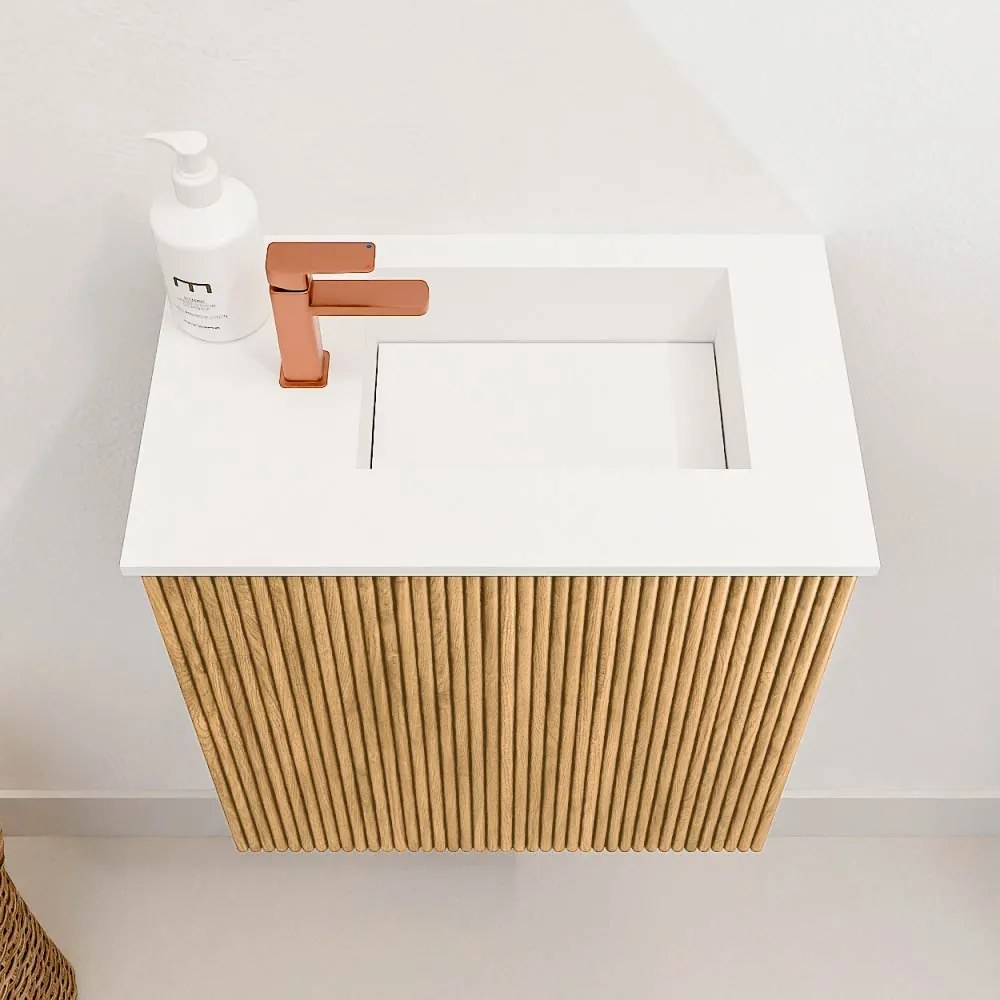 Mondiaz Joya 40cm toiletmeubel oak met wastafel faye rechts 1 kraangat talc
