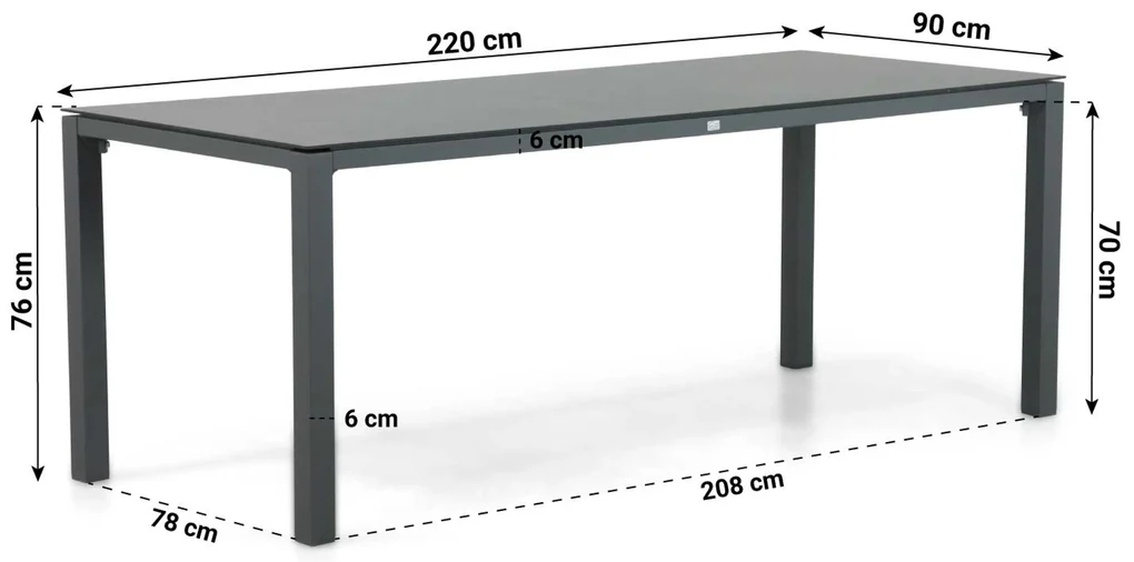 Tuinset 6 personen 220 cm Aluminium/textileen Grijs Domani Furniture Verde/Mateo