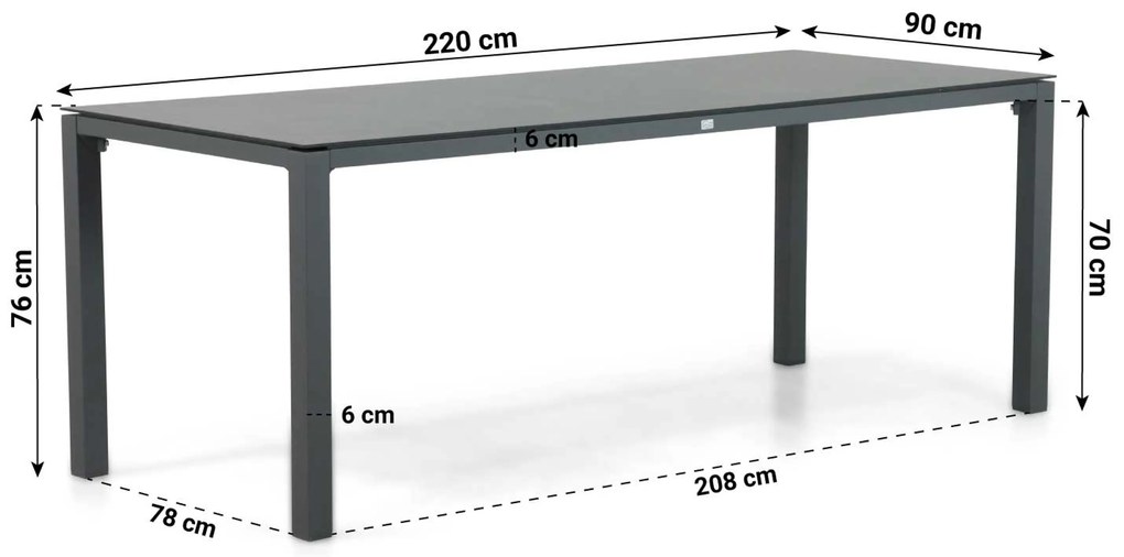 Tuinset 6 personen 220 cm Kunststof Taupe Lifestyle Garden Furniture Salina/Mateo