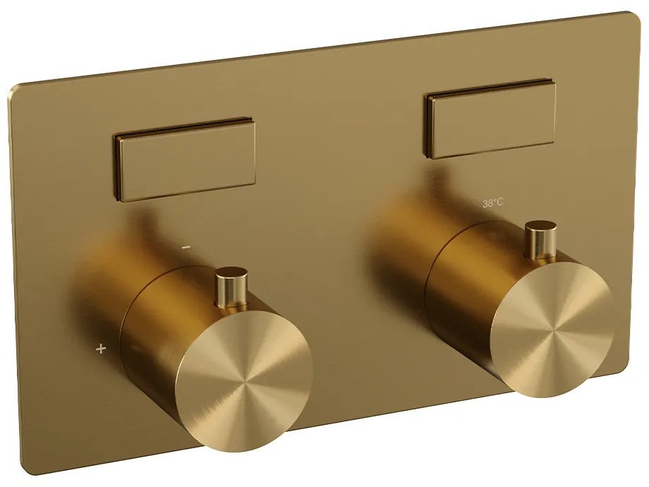 Brauer Gold Edition thermostatische inbouw regendouche met staafhanddouche, gebogen muurarm en hoofddouche 30cm set 52 messing geborsteld PVD