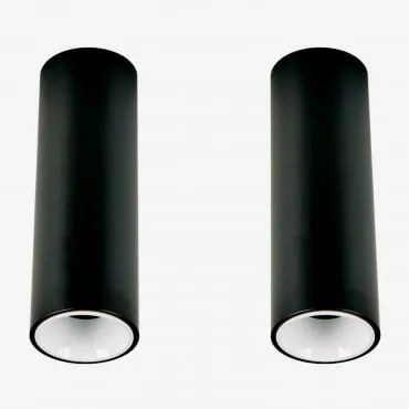 Pack Van 2 Ronde Led-opbouwplafondlampen Ø7,2 Cm Voor Buiten In Aluminium Luisiana Zwart – Wit & Warm Wit 2700k & 8 W & 23º - Sklum