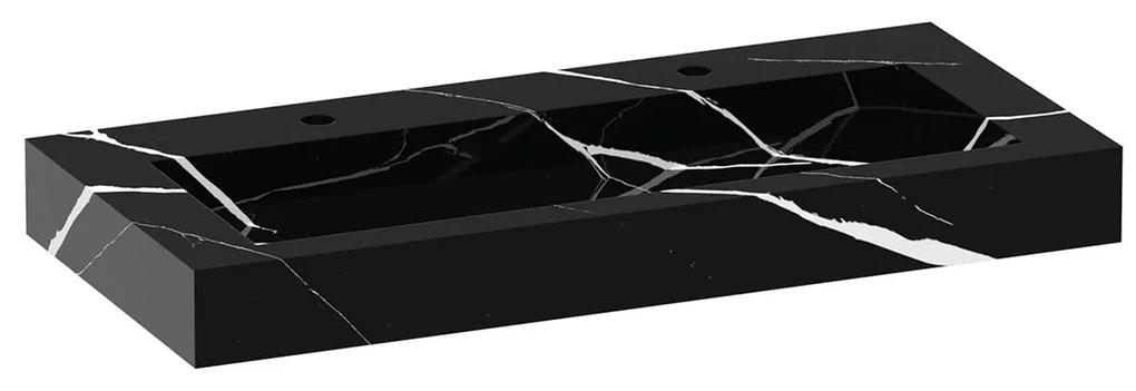 Brauer Coral wastafel marmerlook 100cm met 2 kraangaten nero marquina