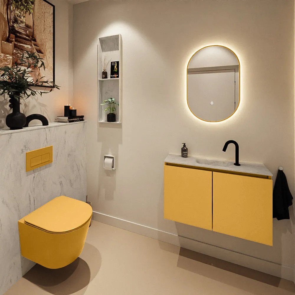 Mondiaz Ture DLux toiletmeubel 80cm ocher met wastafel opalo midden met kraangat