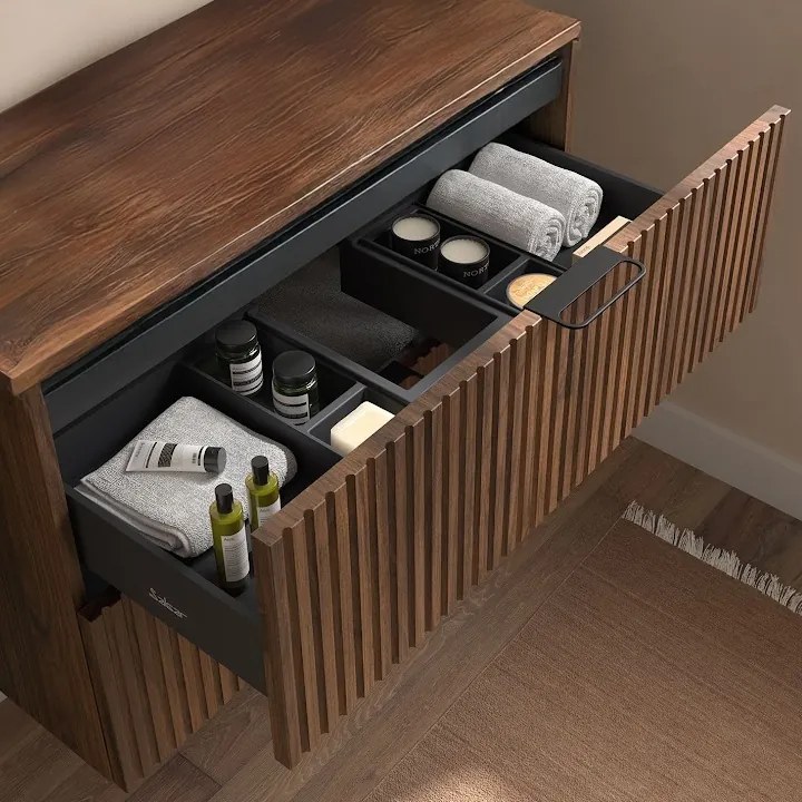 Muebles Avila badmeubel ribbelfront 120cm naturel eiken met wastafel links zonder kraangat
