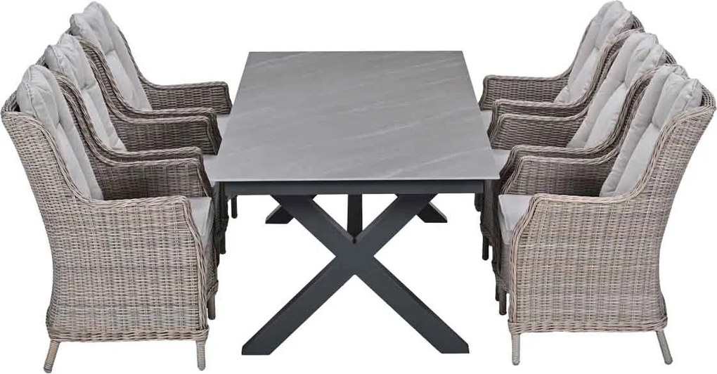 Garden Impressions Marbella tuinset 7-delig vin. willow - Sintra tuintafel 240x100 cm