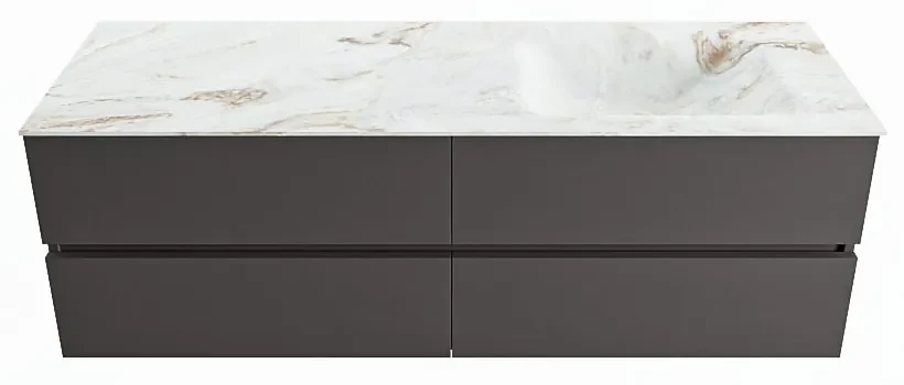 Mondiaz Vica DLux badmeubel 150cm dark grey 4 lades met wastafel frappe rechts zonder kraangat