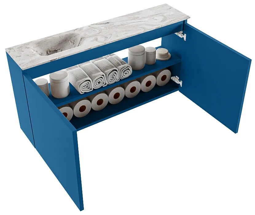 Mondiaz Ture DLux toiletmeubel 100cm jeans met wastafel glace links met kraangat