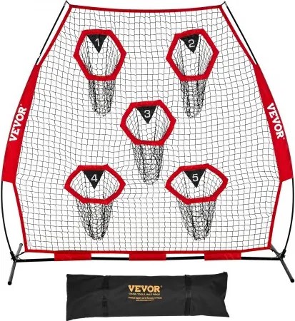 VEVOR Football Coach Throwing Net Practice Net (2170 x 1255 x 2230 mm) met 5 doelvakken, draagbare opbergtas en boogframe, training voor quarterback-passnauwkeurigheid, rood