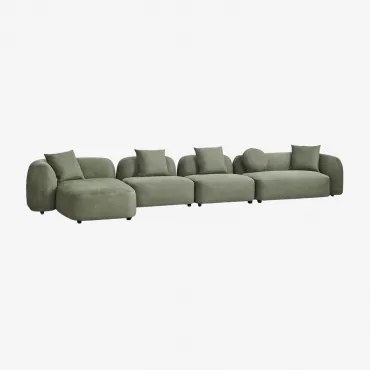 Modulaire 4-delige Chaise Longue Zitbank Links In Coco Chenille Stof Chenille Groen – Salie - Sklum