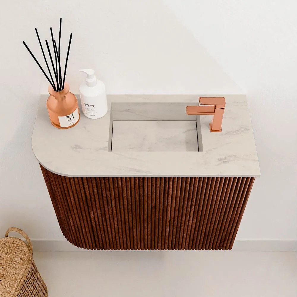 Mondiaz Joya DLux 50cm toiletmeubel ronding links ruby met wastafel faye rechts 1 kraangat opalo