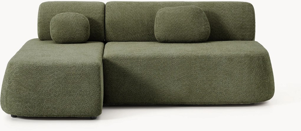 Hoekbankbed Pao van teddy-bouclé met opbergruimte