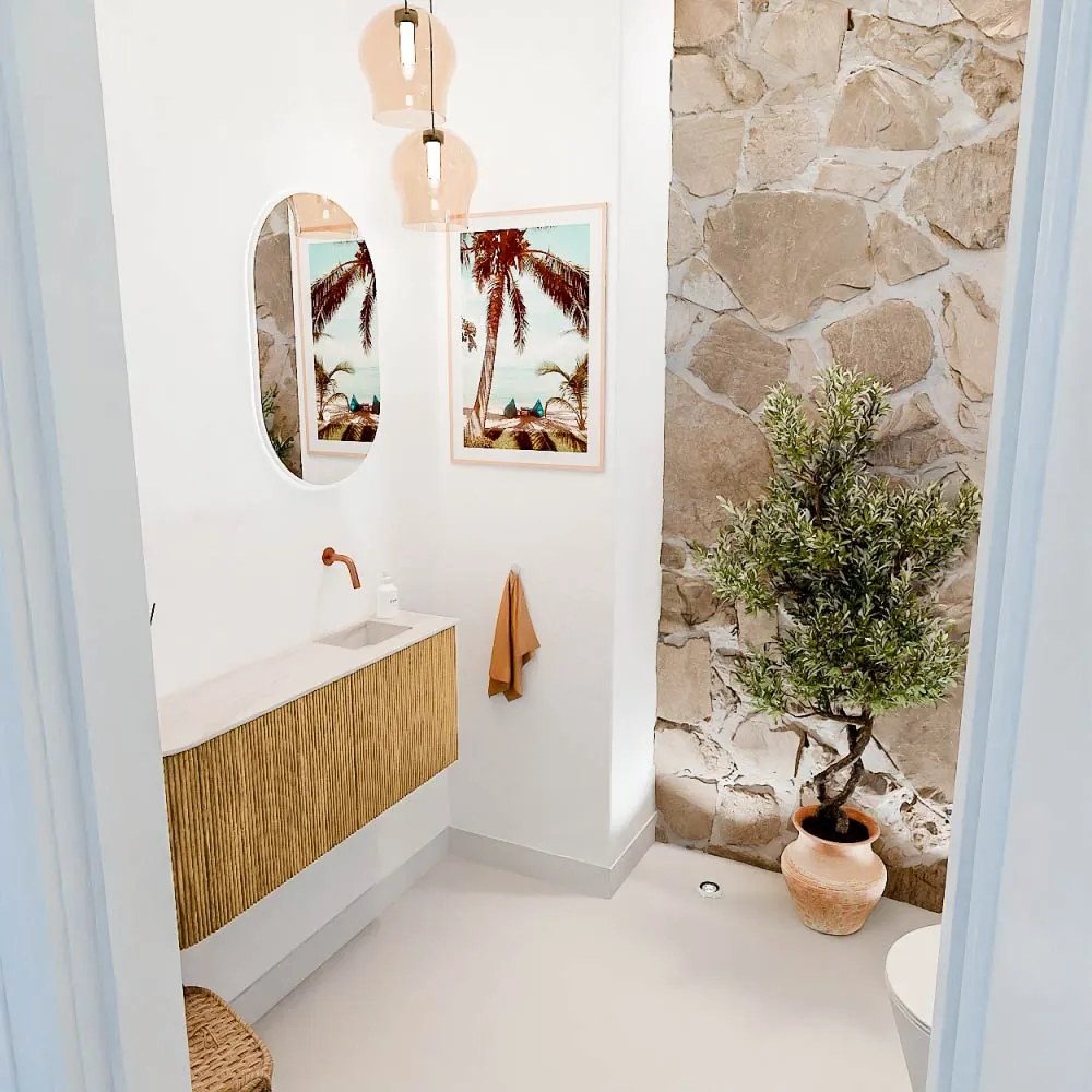 Mondiaz Joya DLux 100cm toiletmeubel ronding links oak met wastafel faye rechts zonder kraangat meli