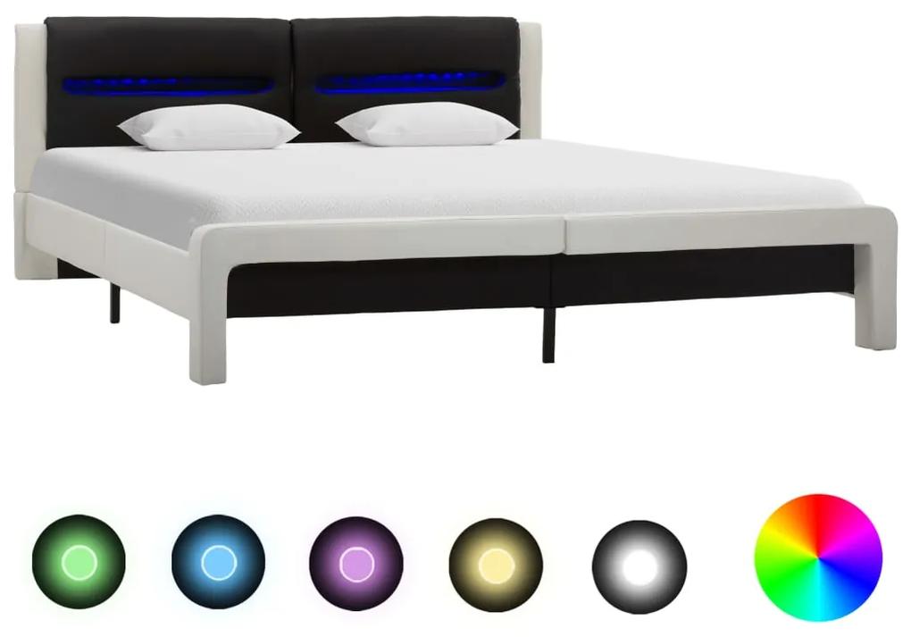 vidaXL Bedframe met LED kunstleer wit en zwart 140x200 cm
