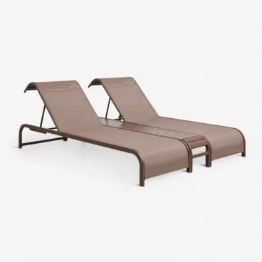 Set Van 2 Verstelbare Ligstoelen En Bijzettafel Van Staal Marietta Bruin – Chocolade - Sklum