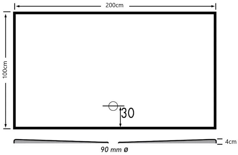 Xenz Flat douchevloer 200x100x4cm antraciet