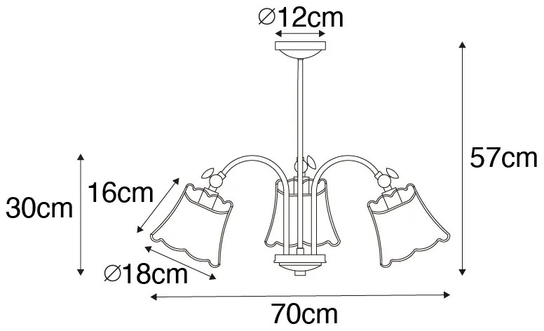 Stoffen Klassieke plafondlamp zwart met lampenkap goud 3-lichts - Nona Klassiek / Antiek E14 rond Binnenverlichting Lamp