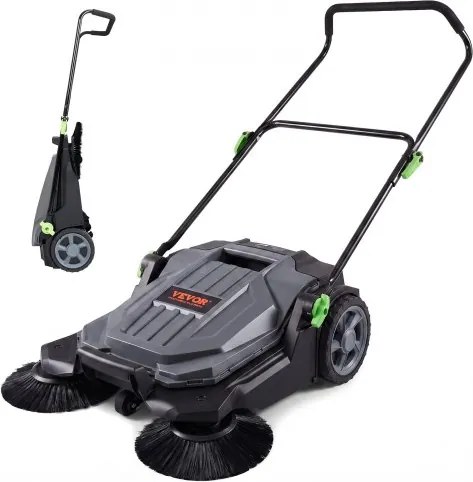 VEVOR 1110 x 650 x 1060 mm Handbediende vloerveegmachine, 65 cm veegbreedte, Handmatig, 18,9 L afvalbak, In hoogte en hoek verstelbare inklapbare steel voor trottoir, tuin, garage, terras, etc.