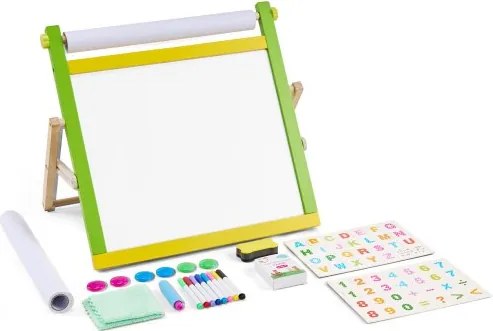 VEVOR Kids Blackboard, 3-in-1 houten dubbelzijdig speelbord voor kinderen met magnetisch whiteboard, schoolbord, papierrol, opvouwbaar tekenbord met schilderaccessoires voor kinderen van 3-14 jaar