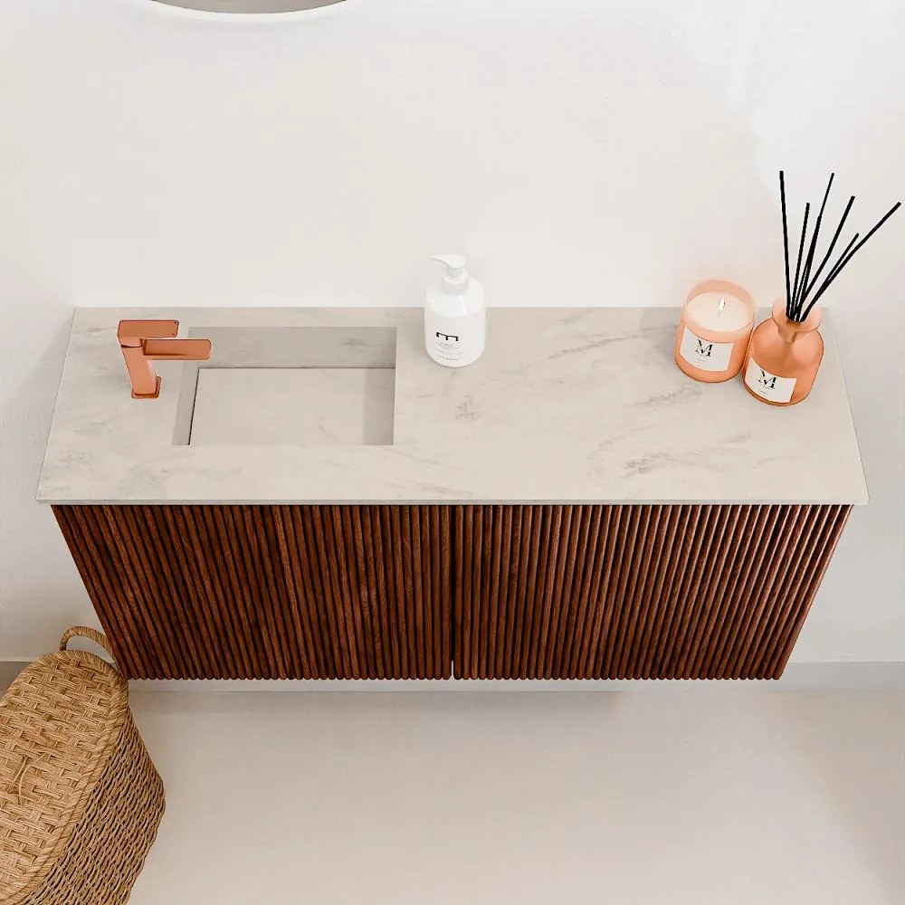 Mondiaz Joya DLux 80cm toiletmeubel ruby met wastafel faye links 1 kraangat opalo