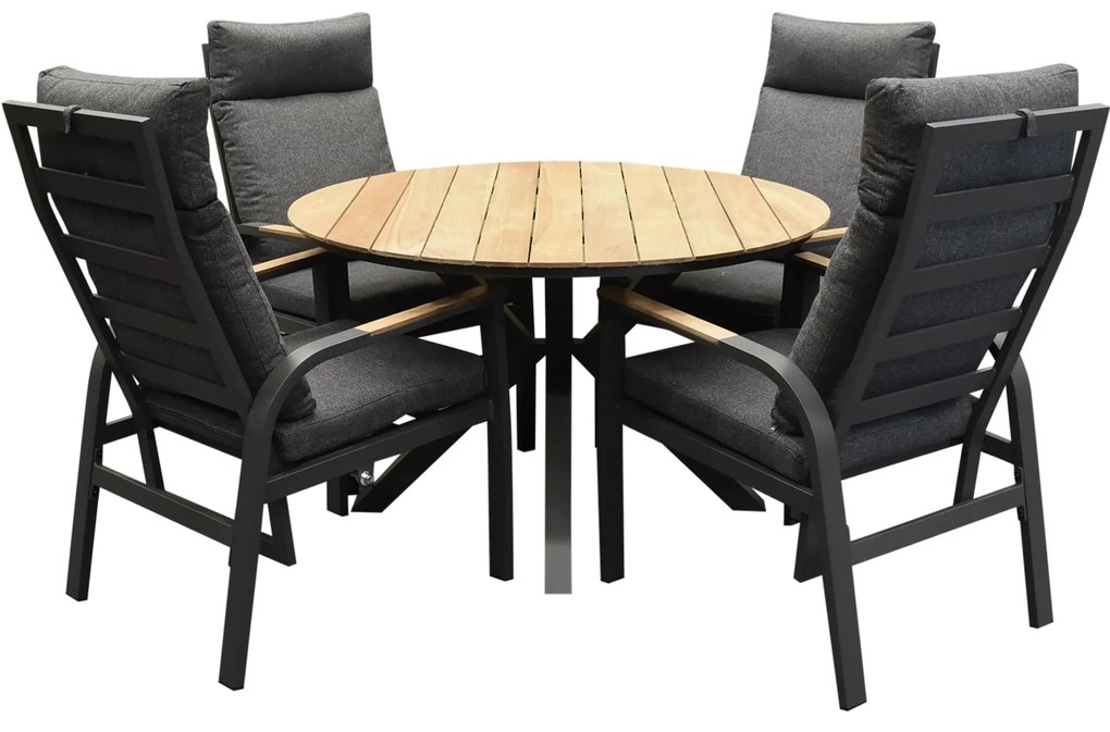 Quincy Kota dining tuinset 120xH75 cm rond 5 delig verstelbaar teak