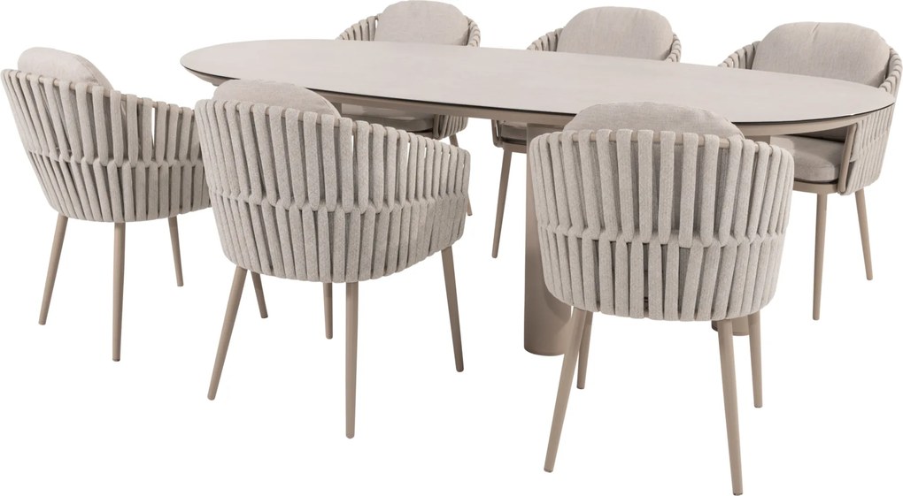Denia Eva dining tuinset 240x105xH75 cm 7 delig keramiek latte Taste 4SO