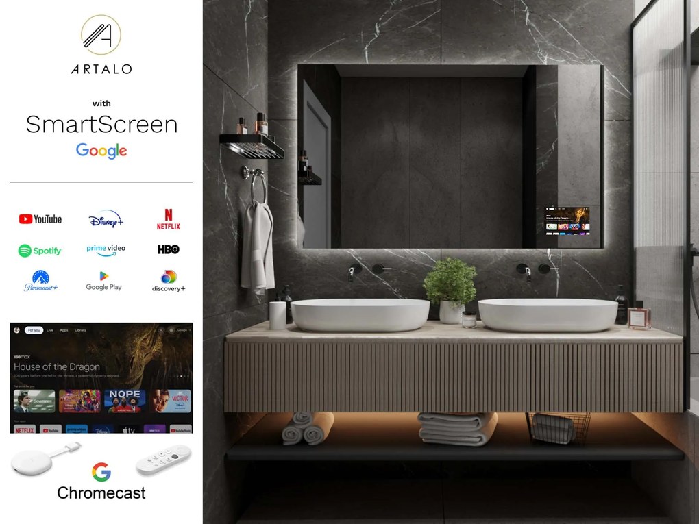 SMART spiegel met LED verlichting M24 + SmartScreen with Google Chromecast
