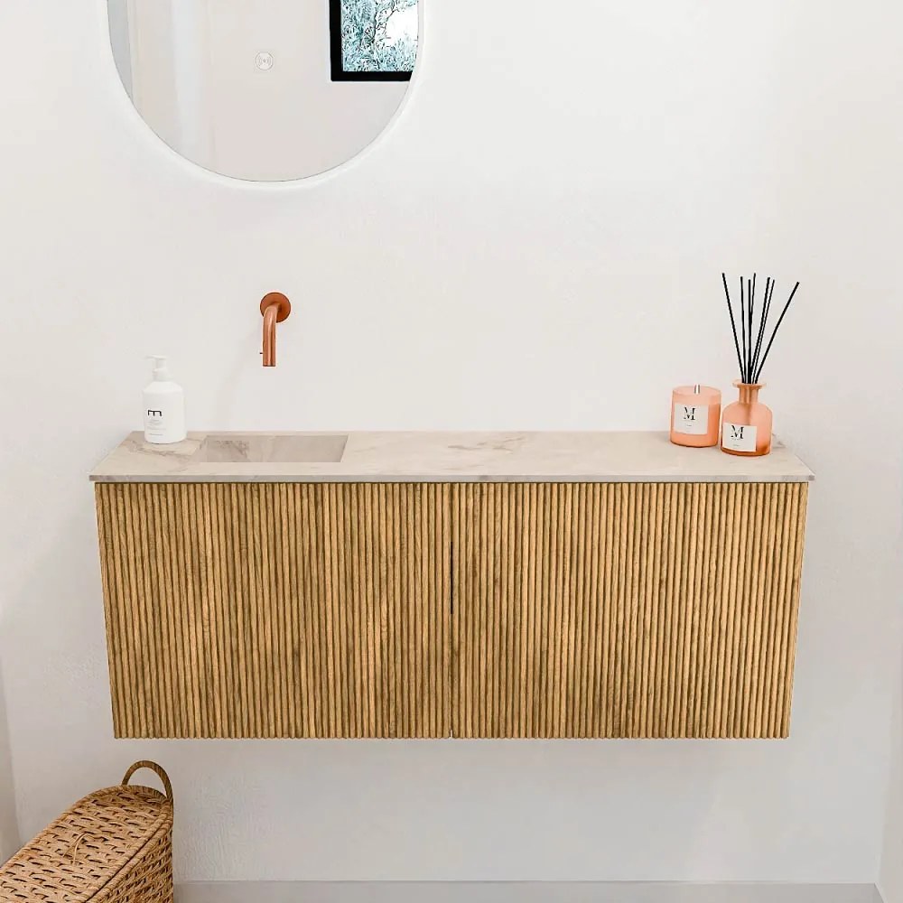 Mondiaz Joya DLux 100cm toiletmeubel oak met wastafel faye links zonder kraangat frappe