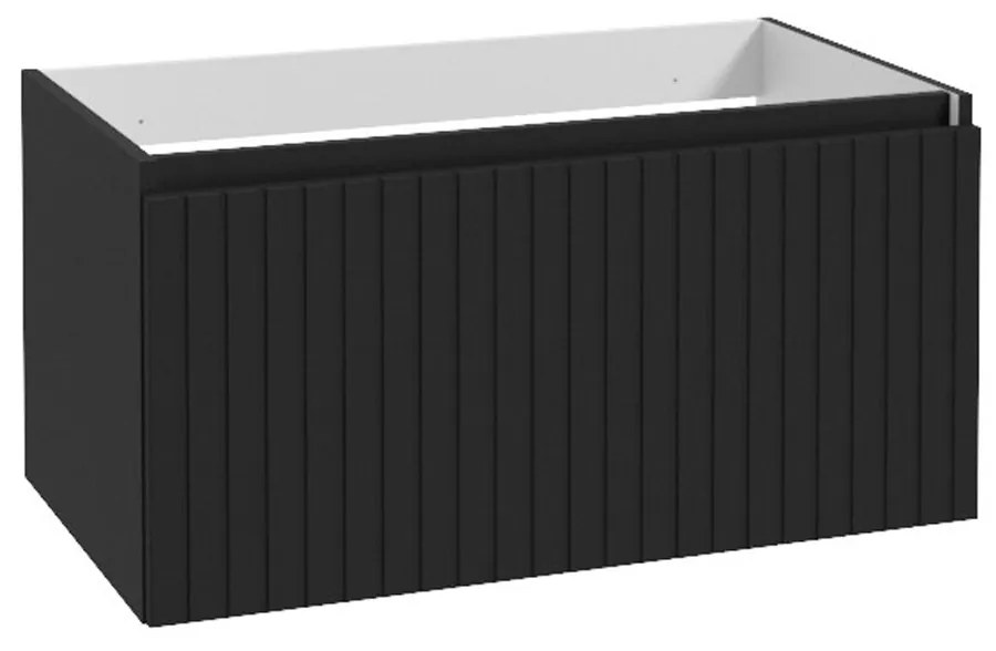 Fontana Milo badmeubel 80cm ribbelfront mat zwart met zwarte wastafel 0 kraangaten