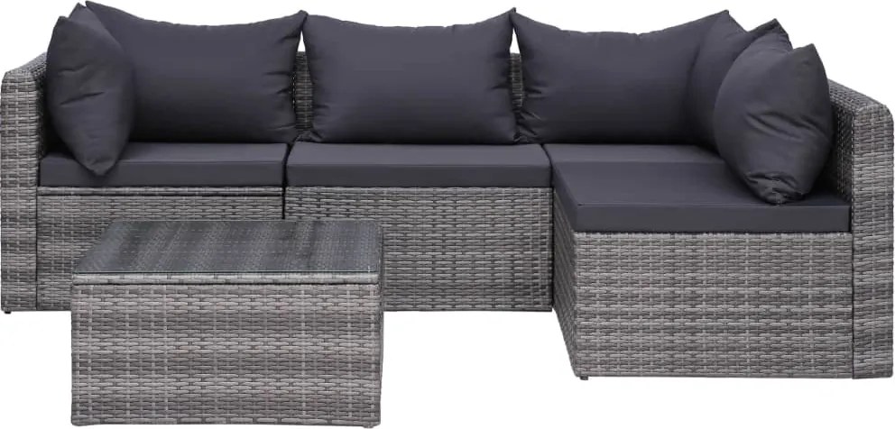 vidaXL 5-delige Loungeset met kussens poly rattan grijs