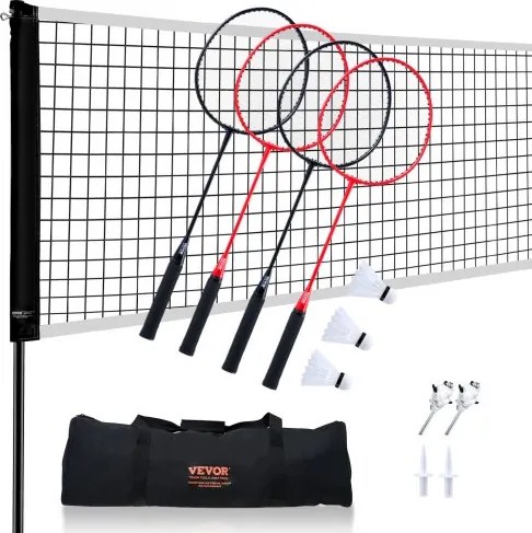 VEVOR Badminton Net Set, Buiten Badmintonnet voor Tuin, Strandpark, Badmintonnet voor Volwassenen &amp; Kinderen met Stokken, Draagtas, 4 Ijzeren Rackets &amp; 3 Nylon Shuttlecocks