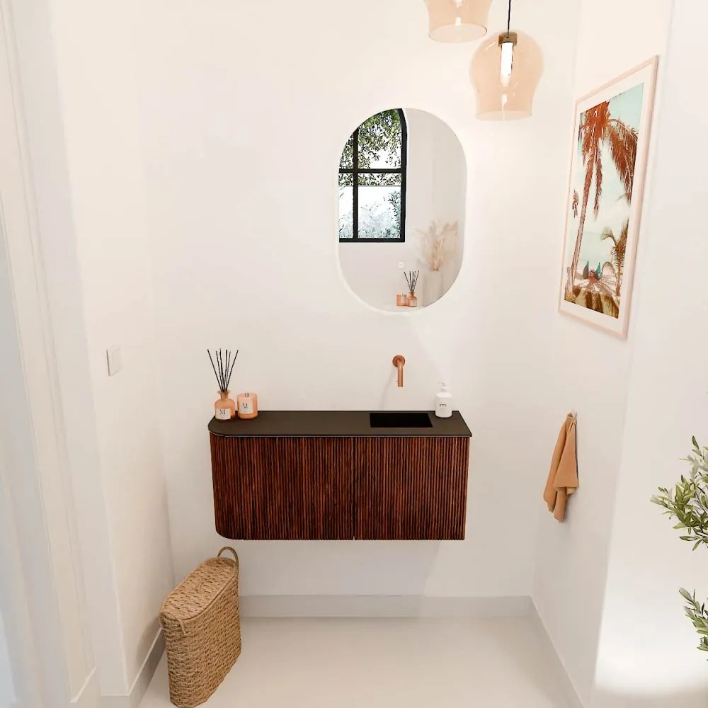 Mondiaz Joya 90cm toiletmeubel ronding links ruby met wastafel faye rechts zonder kraangat urban
