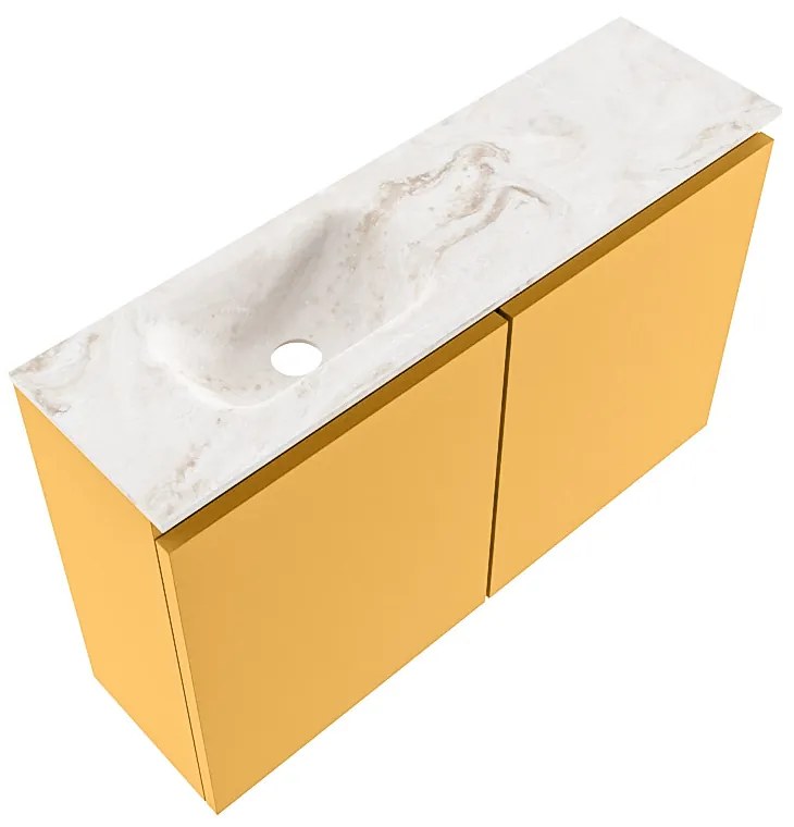 Mondiaz Ture DLux toiletmeubel 80cm ocher met wastafel frappe links met kraangat