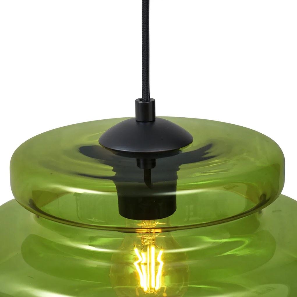 Retro hanglamp zwart met groen glas 3-lichts - Denise Retro E27 rond Binnenverlichting Lamp