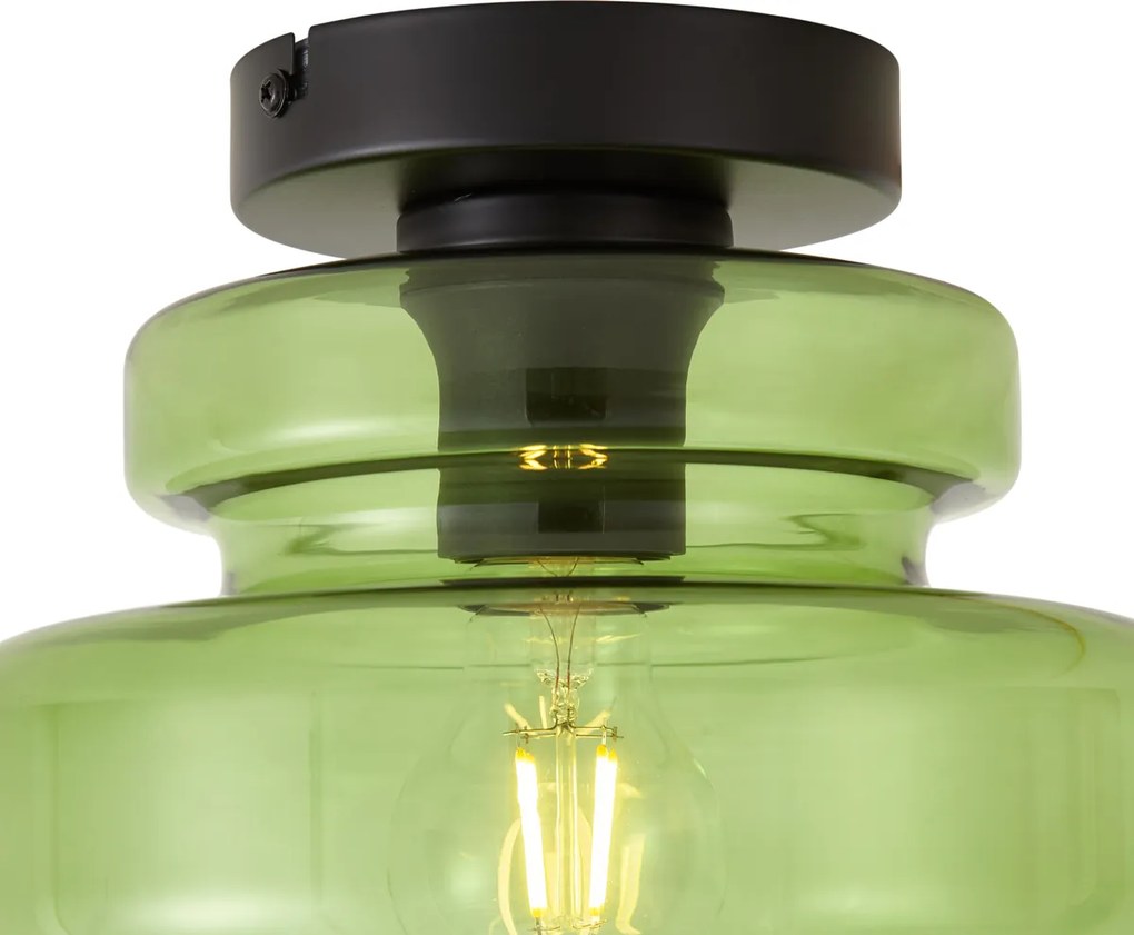 Retro plafondlamp zwart met groen glas - Denise