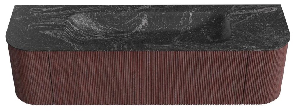 Mondiaz Kurve-dlux 160cm badmeubel ronding links/rechts ruby met 1 lade en 2 deuren en wastafel big medium midden zonder kraangat lava