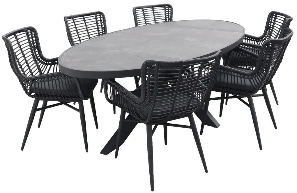 Jasmine Black/Silva 240x115 cm. ovale tuinset - 7-delig