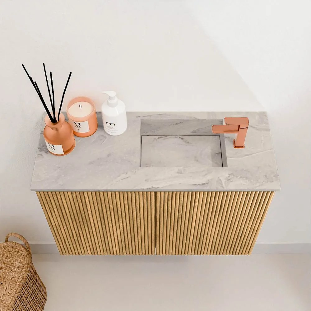 Mondiaz Joya DLux 60cm toiletmeubel oak met wastafel faye rechts 1 kraangat glace