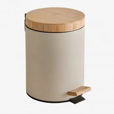 Prullenbak Met Pedaal Voor Buitengebruik Van Gegalvaniseerd Staal En Bamboe Sosua Tapioca Beige & 5 L - Sklum