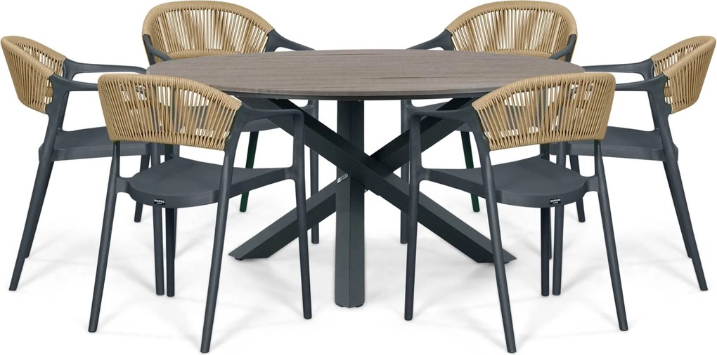 Tuinset Ronde Tuintafel 6 personen 150 cm Kunststof Grijs Domani Furniture Toscano/Ancona