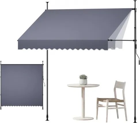 VEVOR Klemzonnescherm 250 cm, in hoogte verstelbaar zonnescherm met handslinger, terraszonnescherm met UPF 80+ zonbescherming, zonnescherm, balkonzonnescherm, ideaal voor terras, balkon en tuin, donkergrijs