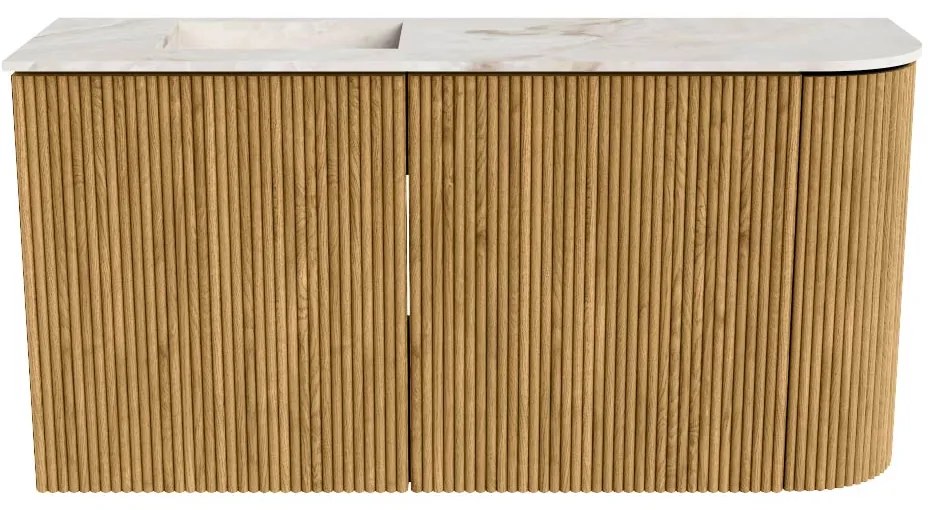 Mondiaz Joya DLux 80cm toiletmeubel ronding rechts oak met wastafel faye links 1 kraangat frappe