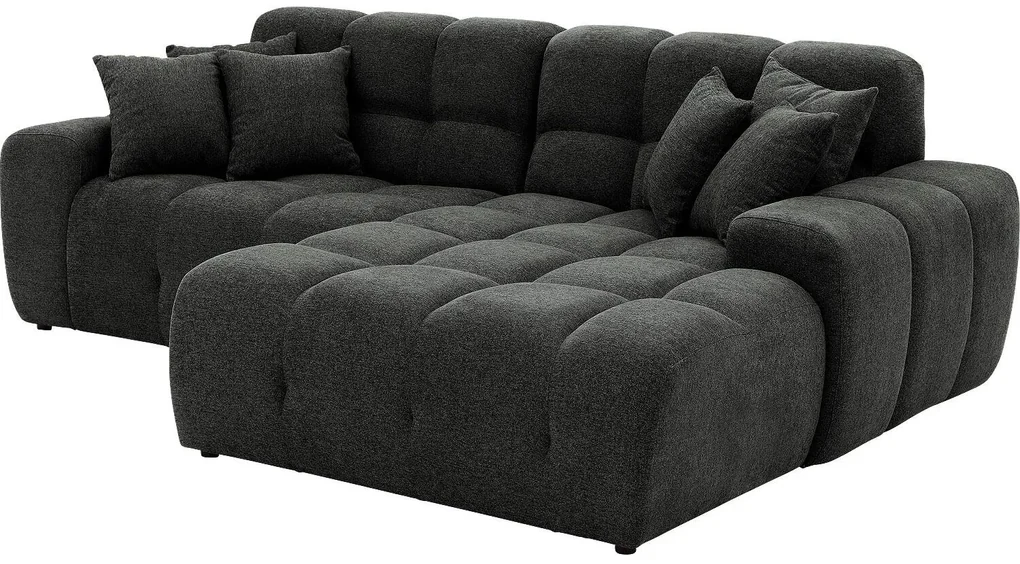 Goossens Excellent Bank Kubus - 30 X 30 Cm Stiksel zwart, stof, 1,5-zits, modern design met chaise longue rechts