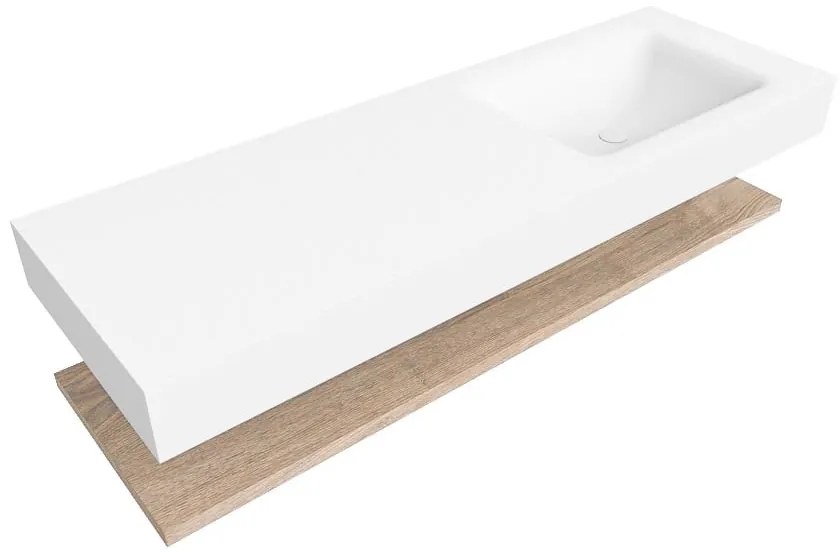 Zaro Alan badmeubel 140cm met planchet washed oak en vrijhangende wastafel cloud rechts zonder kraangat talc